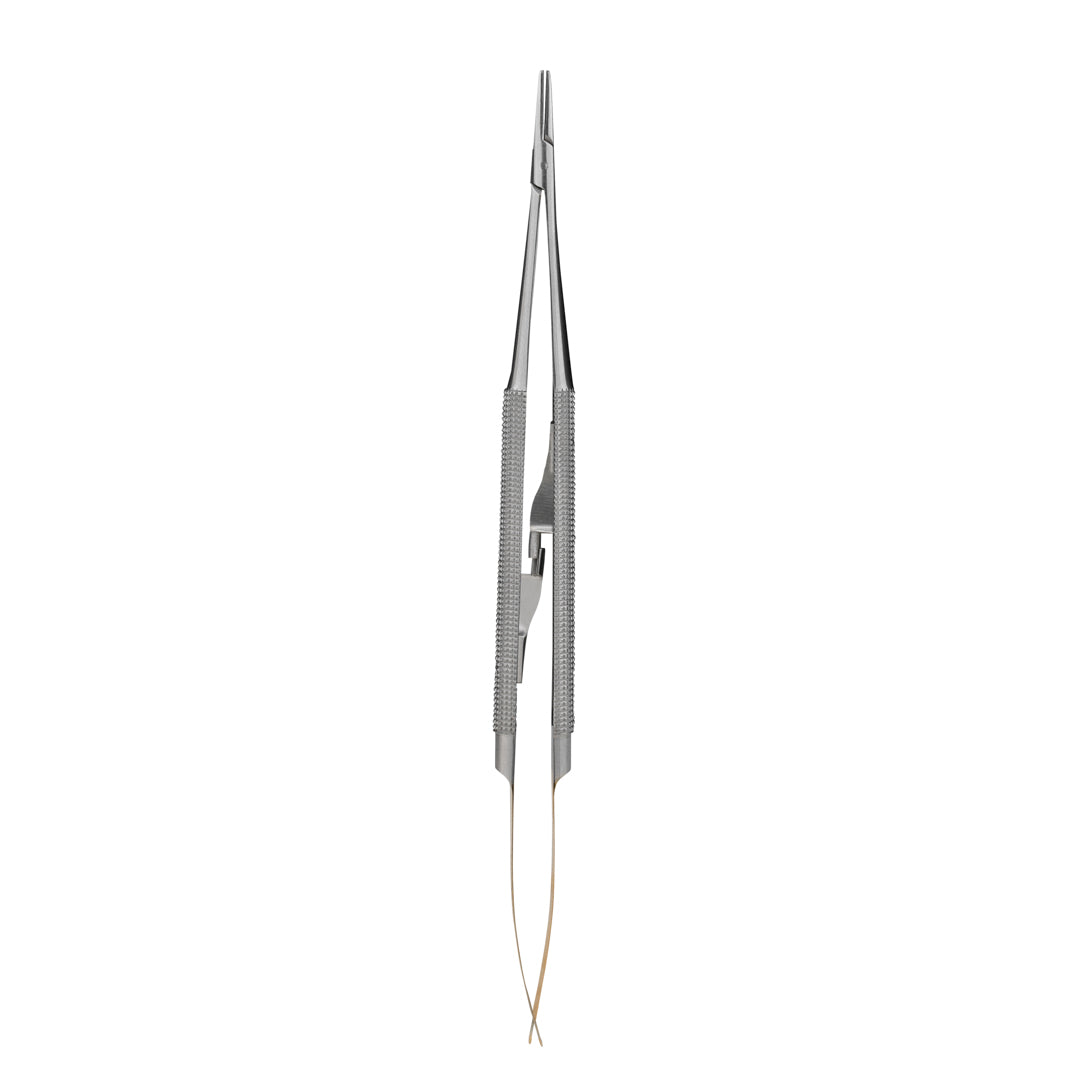UltraHold™ Castroviejo Needle Holder with Tungsten Carbide Jaws, Available in Curved and Straight Versions for Precise Suturing.