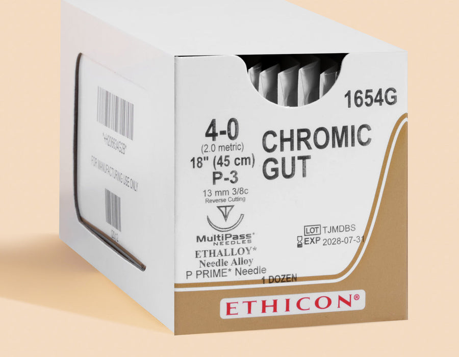4-0 Chromic Gut Suture, 18" P-3 Needle — Box of 12 | 1654G
