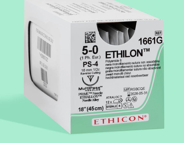 5-0 Ethilon Black Suture, 18" PS-4 Needle | 1661G — box