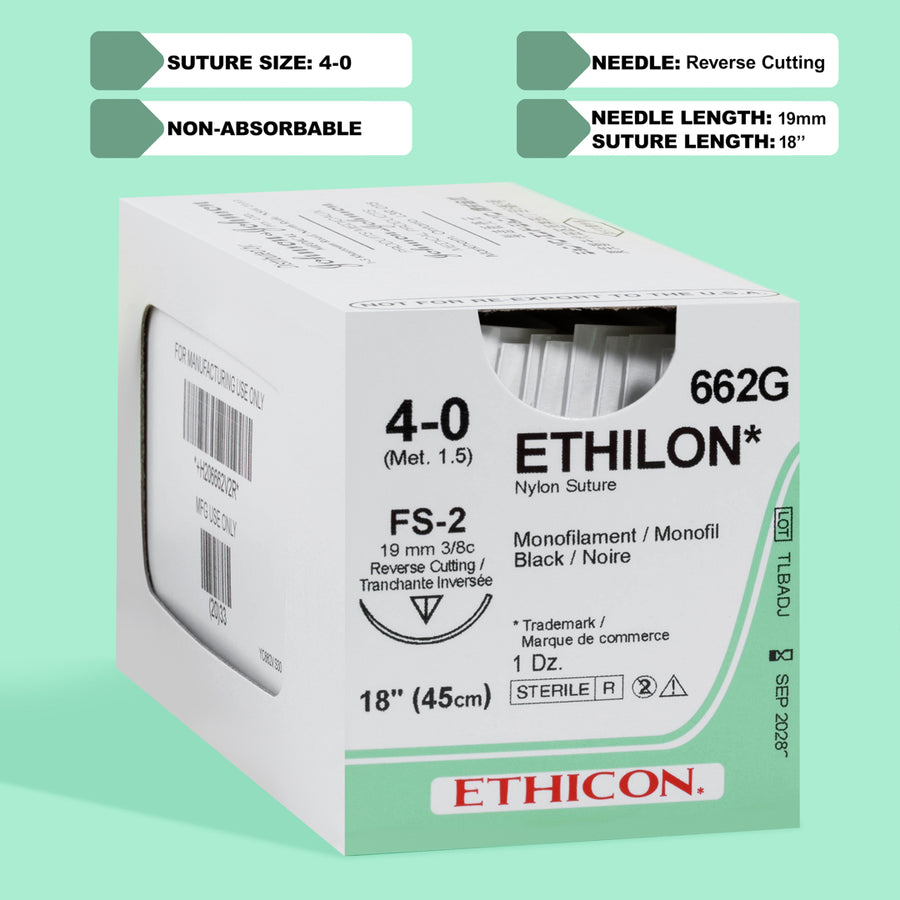 Suture Ethilon noir 4-0, aiguille FS-2 de 45 cm | 662G