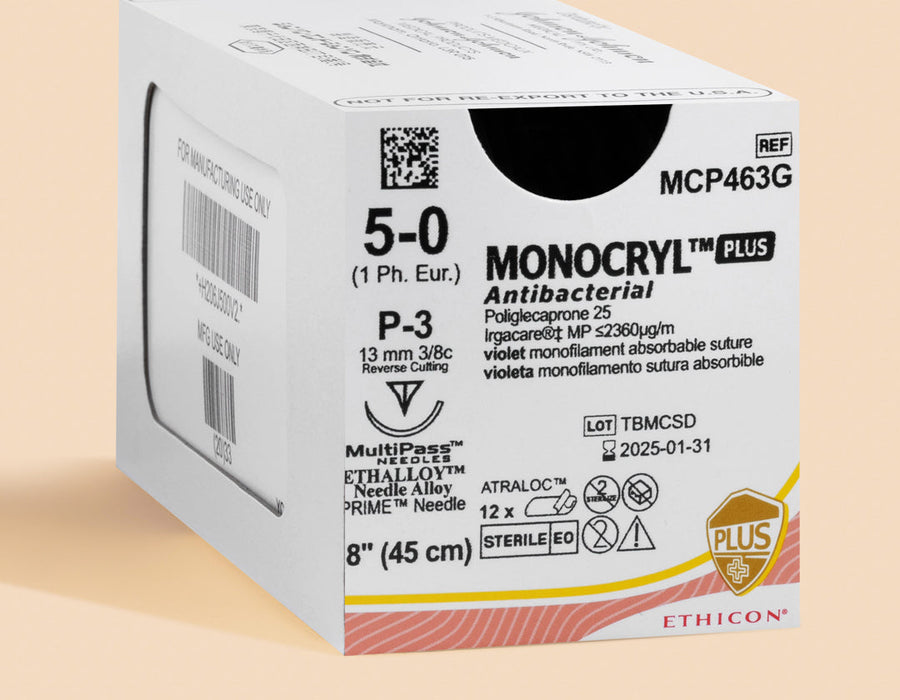 5-0 Monocryl Plus Suture, 18" P-3 Needle | MCP463G