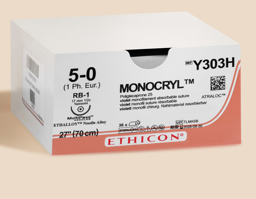 5-0 Monocryl Violet Suture, 27" RB-1 Needle | Y303H