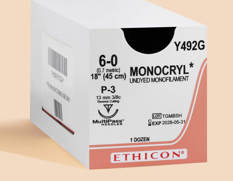 6-0 Monocryl Plus Suture, 18" P-3 Needle | MCP492G