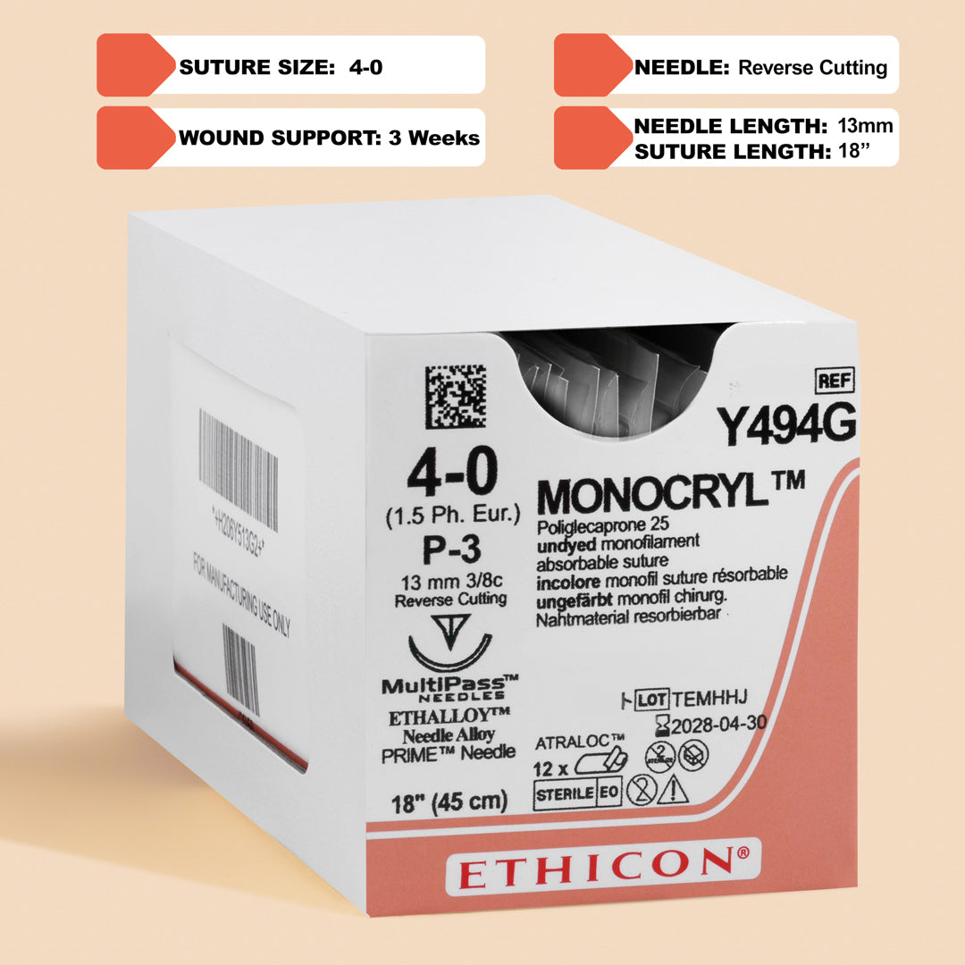 4-0 MONOCRYL Undyed 18" P-3 Needle | MCP494G (replaces Y494G)