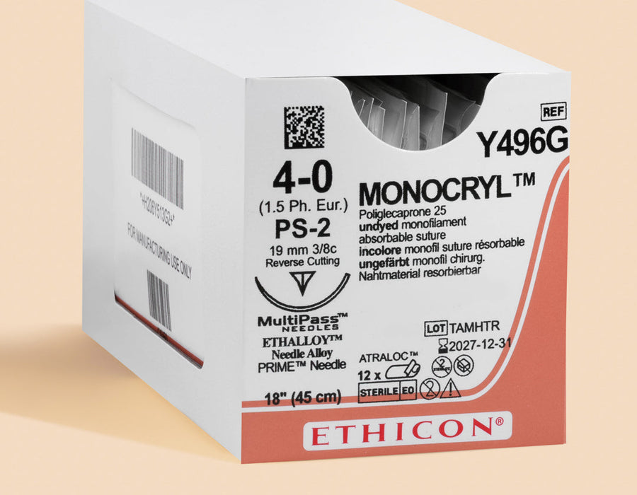 4-0 Monocryl Plus Undyed Suture, 18" PS-2 Needle | MCP496G