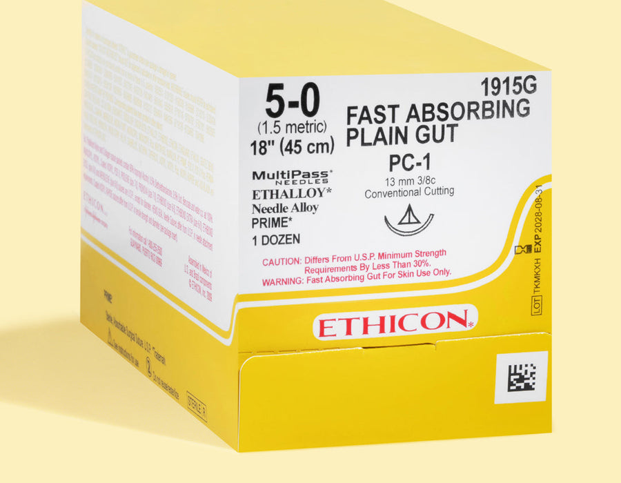 Fil de suture résorbable rapide, intestin simple, 5-0, aiguille PC-1 18 po | 1915G