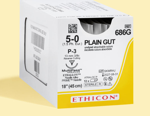 5-0 Plain Gut Suture, 18" P-3 Needle | 686G — box