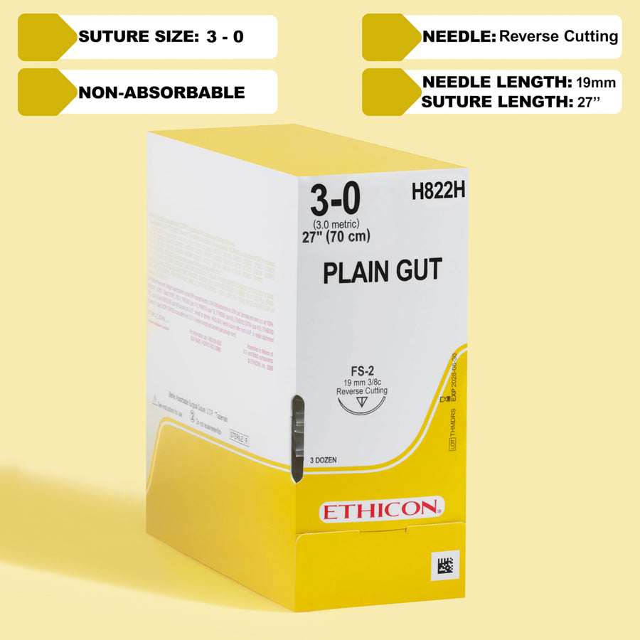 Fil de suture chirurgicale en catgut simple 3-0, aiguille FS-2 de 68 cm | H822H