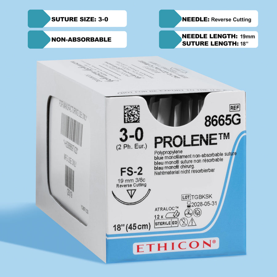 Suture 3-0 Prolene bleue, 45 cm Aiguille FS-2 | 8665G