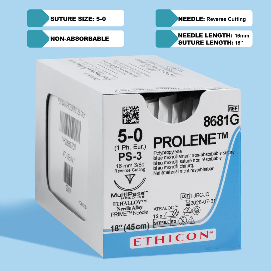 Fil de suture en Prolène bleu 5-0, aiguille PS-3 | 8681G