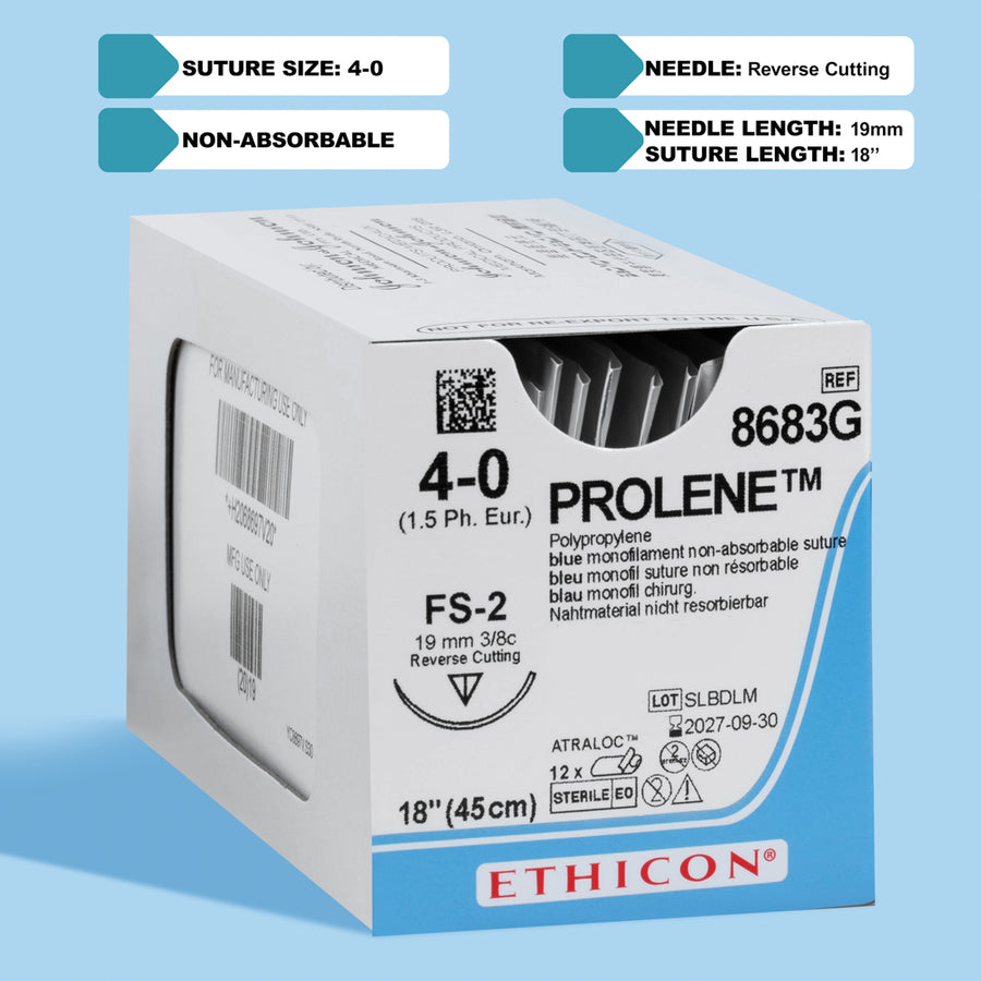 Fil de suture Prolène bleu 4-0, 45 cm Aiguille FS-2 | 8683G