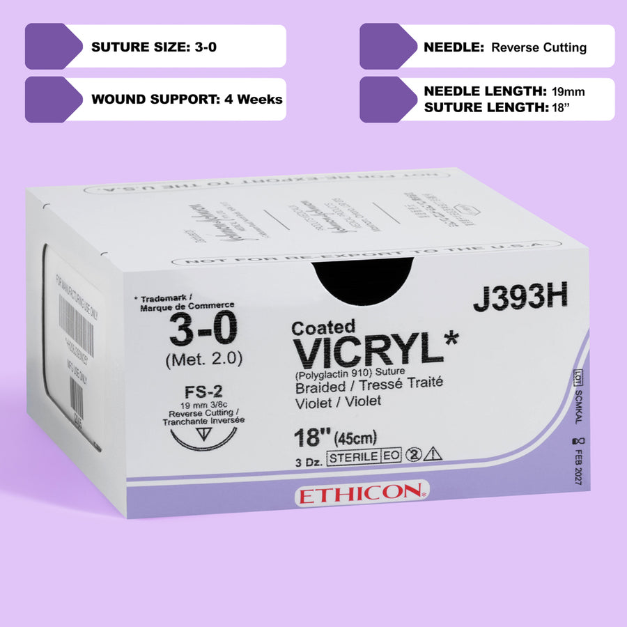 Fil de suture Vicryl Plus Violet 3-0, 45 cm Aiguille FS-2 | VCP393H