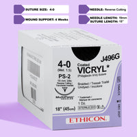 Fil de suture tressé non teint Vicryl Plus 4-0, aiguille PS-2 de 45 cm | VCP496G — view 1