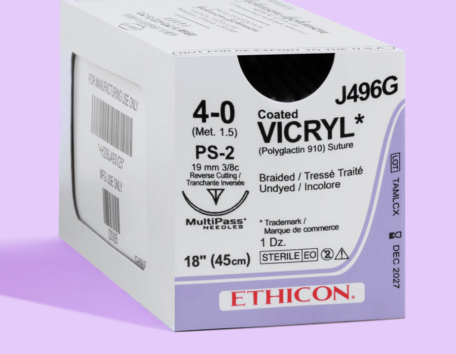 4-0 Vicryl Plus Braided Undyed Suture, 18" PS-2 Needle | VCP496G