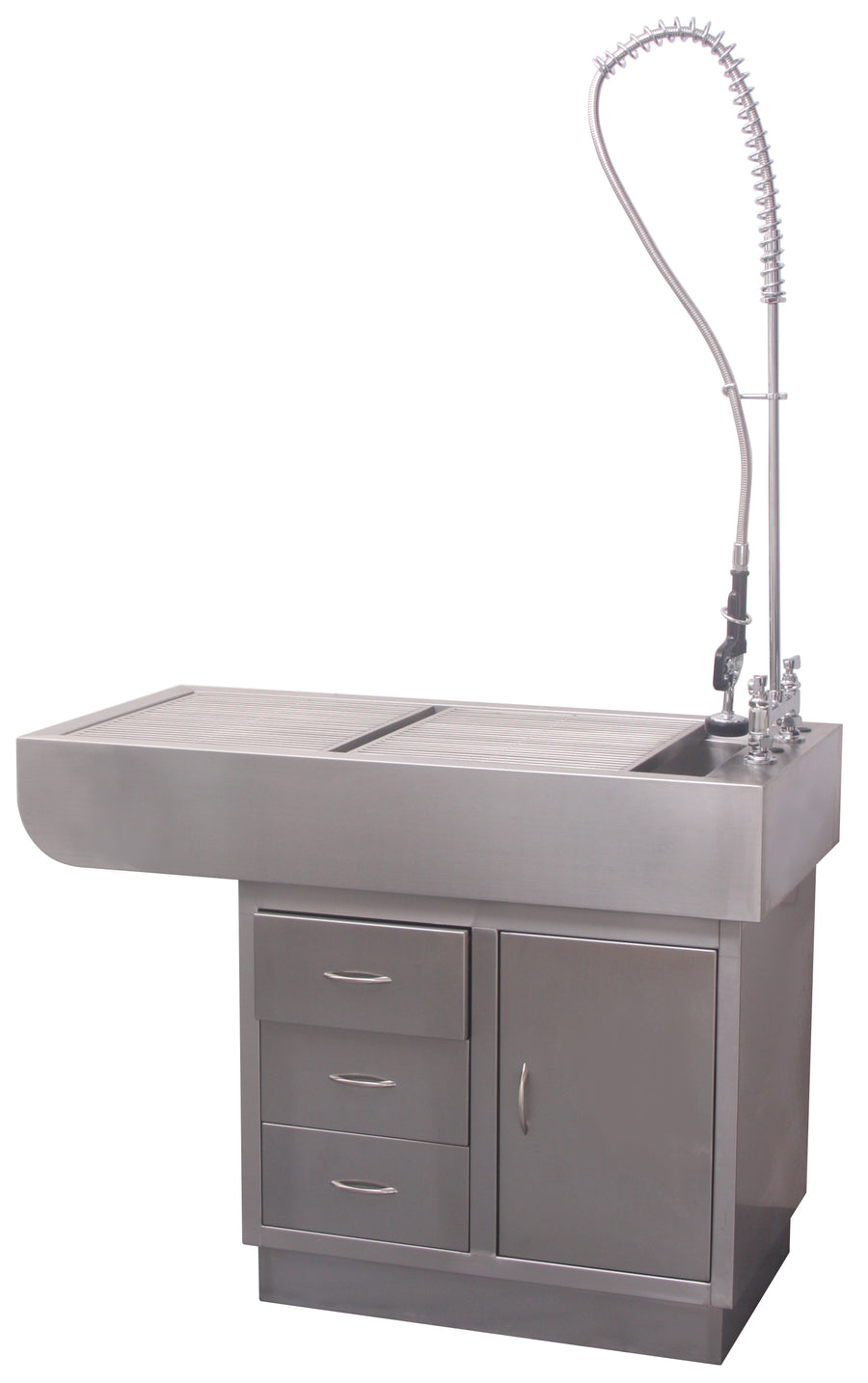 Table de préparation dentaire avec bac en inox et armoires (gauche)