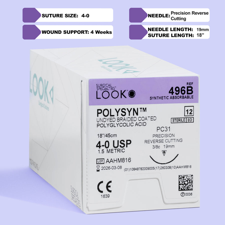 Fil de suture Polysyn non teinté 4-0, aiguille PC-31 18" | 496B