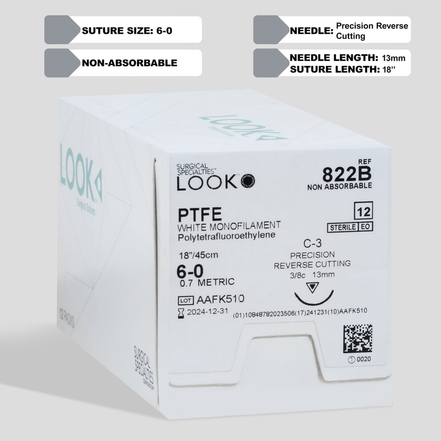 Suture 6-0 PTFE 18", aiguille C-3 | 822B