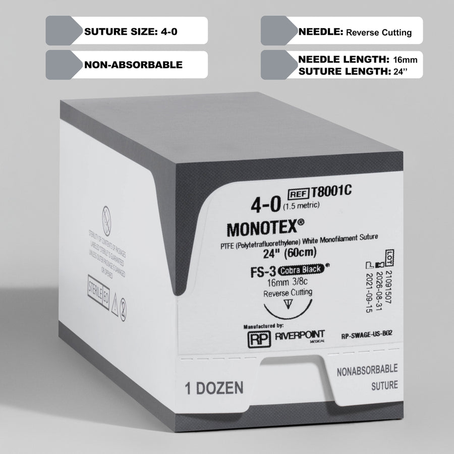 Suture PTFE MONOTEX Cobra noire 4-0, aiguille FS-3 de 60 cm | T8001C