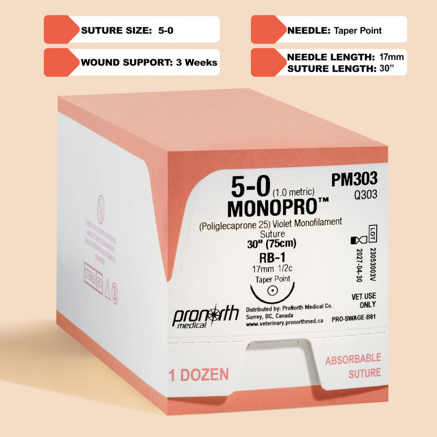 Suture Violette MONOPRO 5-0, Aiguille RB-1 30" | PM303