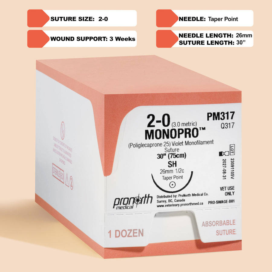 Suture MONOPRO Violet 2-0, 75 cm aiguille SH | PM317