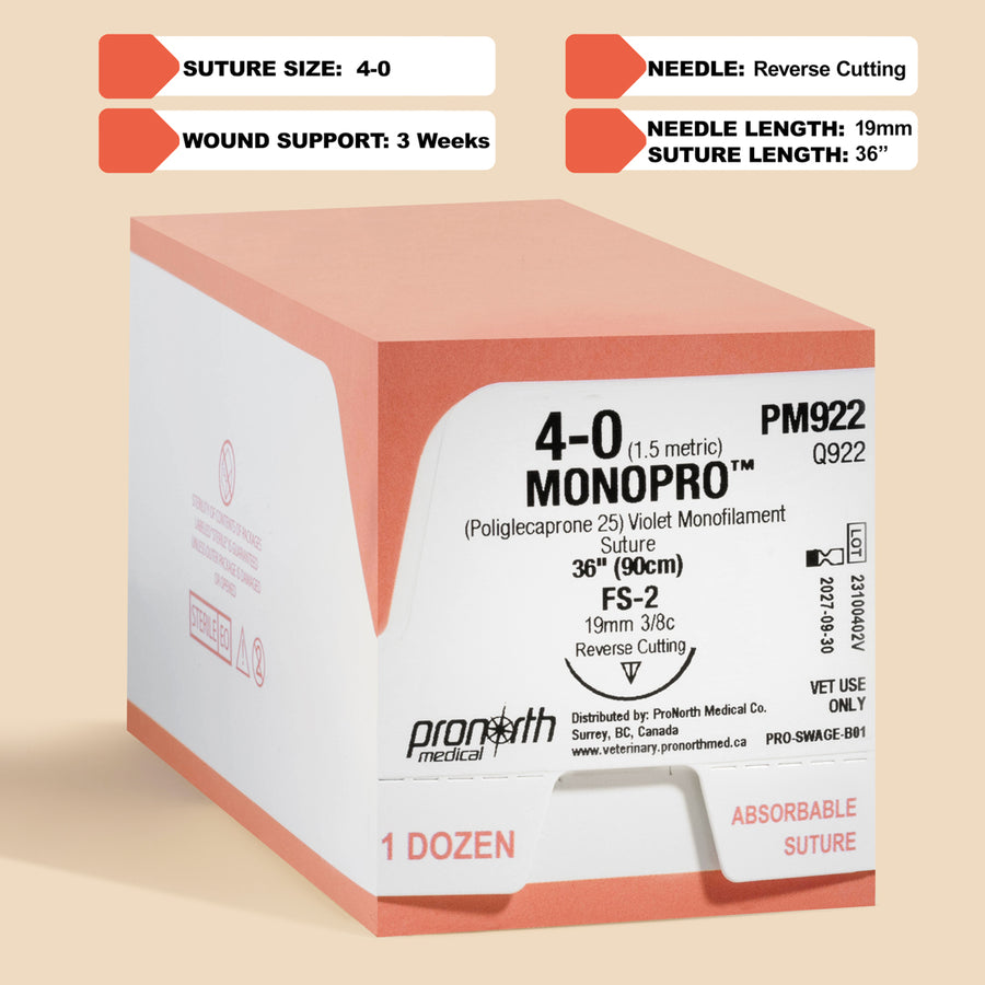 Suture MONOPRO Violette 4-0, aiguille FS-2 de 90 cm | PM922