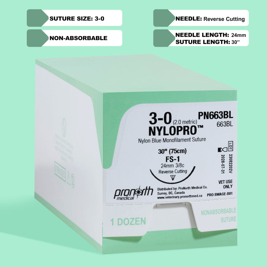 Fil de suture NYLOPRO 3/0, 75 cm, aiguille FS-1 | PN663BL