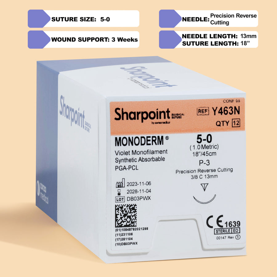 Suture Monoderm Violet 5-0, aiguille P-3 de 45 cm | Y463N