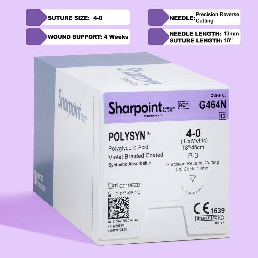 Fil de suture tressé Polysyn 4-0, aiguille P-3 de 45 cm | G464N