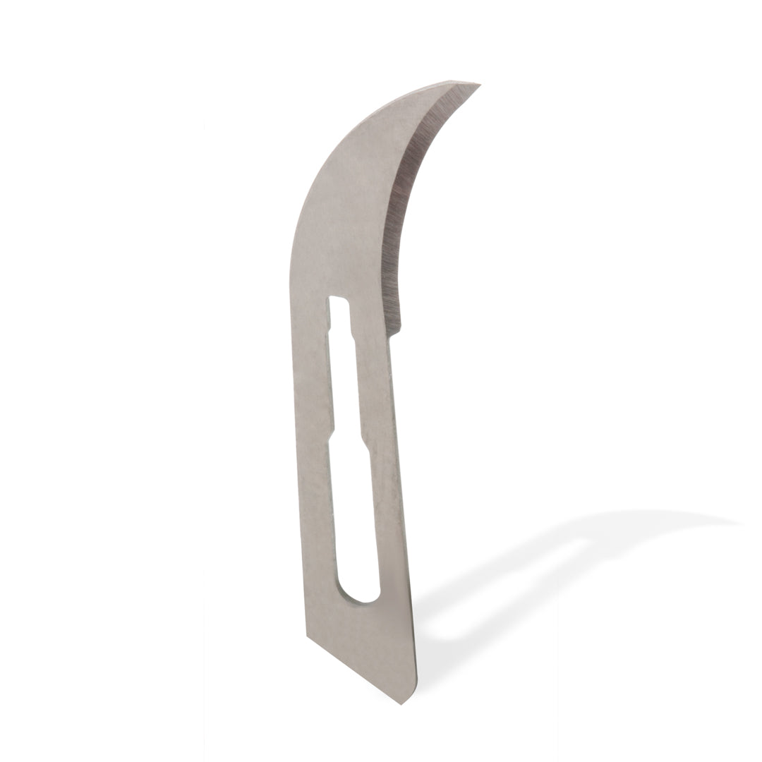 Swann-Morton #12 carbon steel surgical blade in sterile packaging, designed for precision and safety in medical procedures.