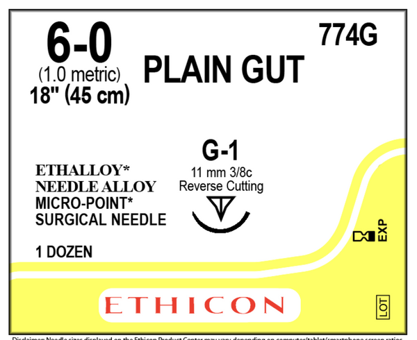 6-0 Plain Gut Suture, 18" G-1 Needle | 774G