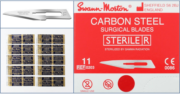 Swann-Morton #11 Carbon Steel Surgical Blades (100/Box)