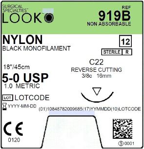 Fil de suture 5-0 en nylon noir, aiguille C-22 de 45,72 cm | 919B