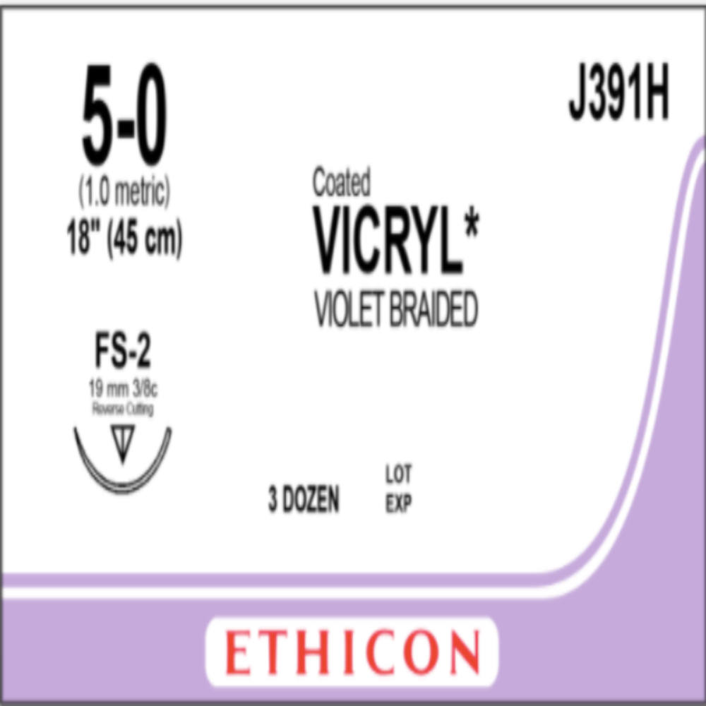 5-0 VICRYL PLUS Violet FS-2 3/8 Circle Needle 18" | VCP391H (replaces J391H)