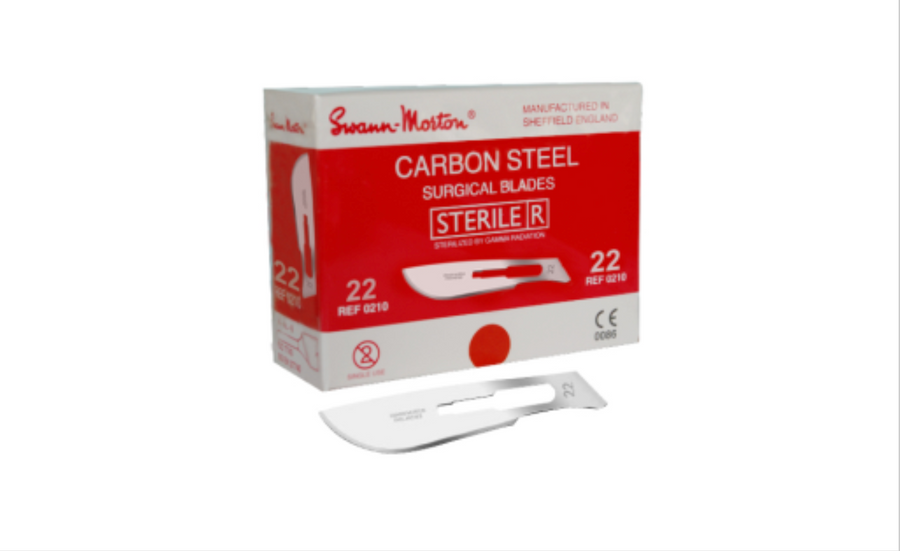 Swann-Morton #22 Carbon Steel Surgical Blades (100/Box)